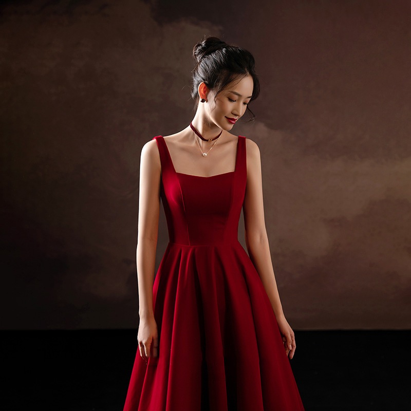 ドレス花嫁2025冬の女子ワインの赤い結婚式の婚約パーティードレス