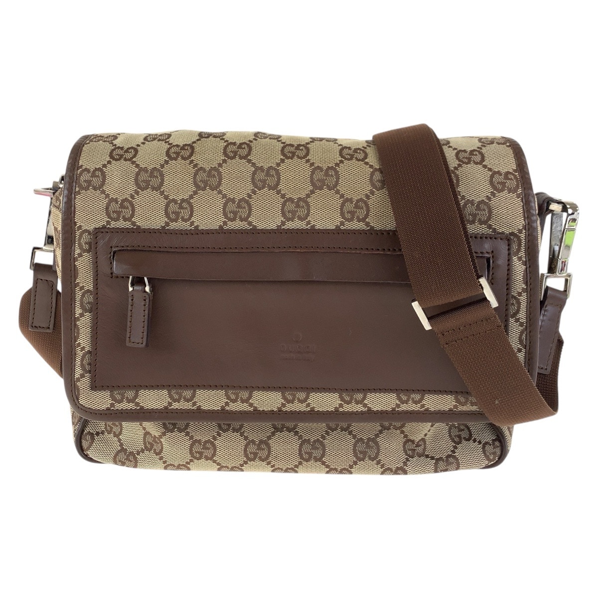 美品 ブラウン シルバー金具 GGキャンバス/レザー 28562 ショルダーバッグ メッセンジャーバッグ 男女兼用 レディース 410276