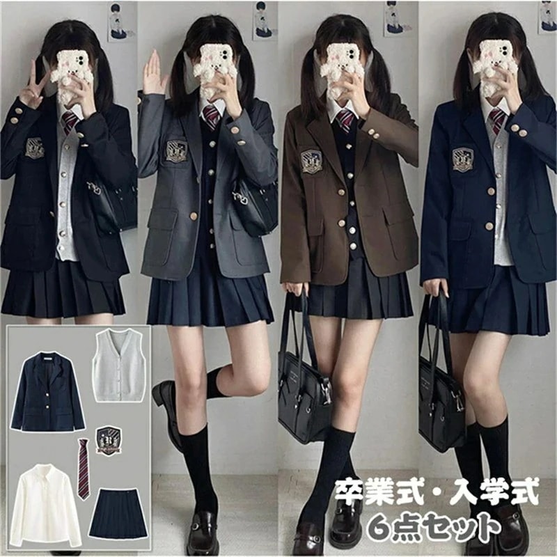 卒業式 スーツ JK制服 制服 女の子 6点セット 入学式 ベスト付 学校制服 ブレザー フォーマルスーツ スクール 子供スーツ 女の子スーツ 中学生 高校生 ジャケット ブラウス 成人式