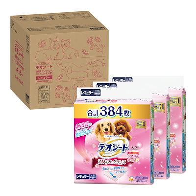 他サイト： 【Amazon.co.jp限定】 デオシート 犬用 シート 消臭・フレグランス フローラルシャボンの香り レギュラー 384枚（128枚×3袋）おしっこ ペット用品 ユニチャームの商品画像