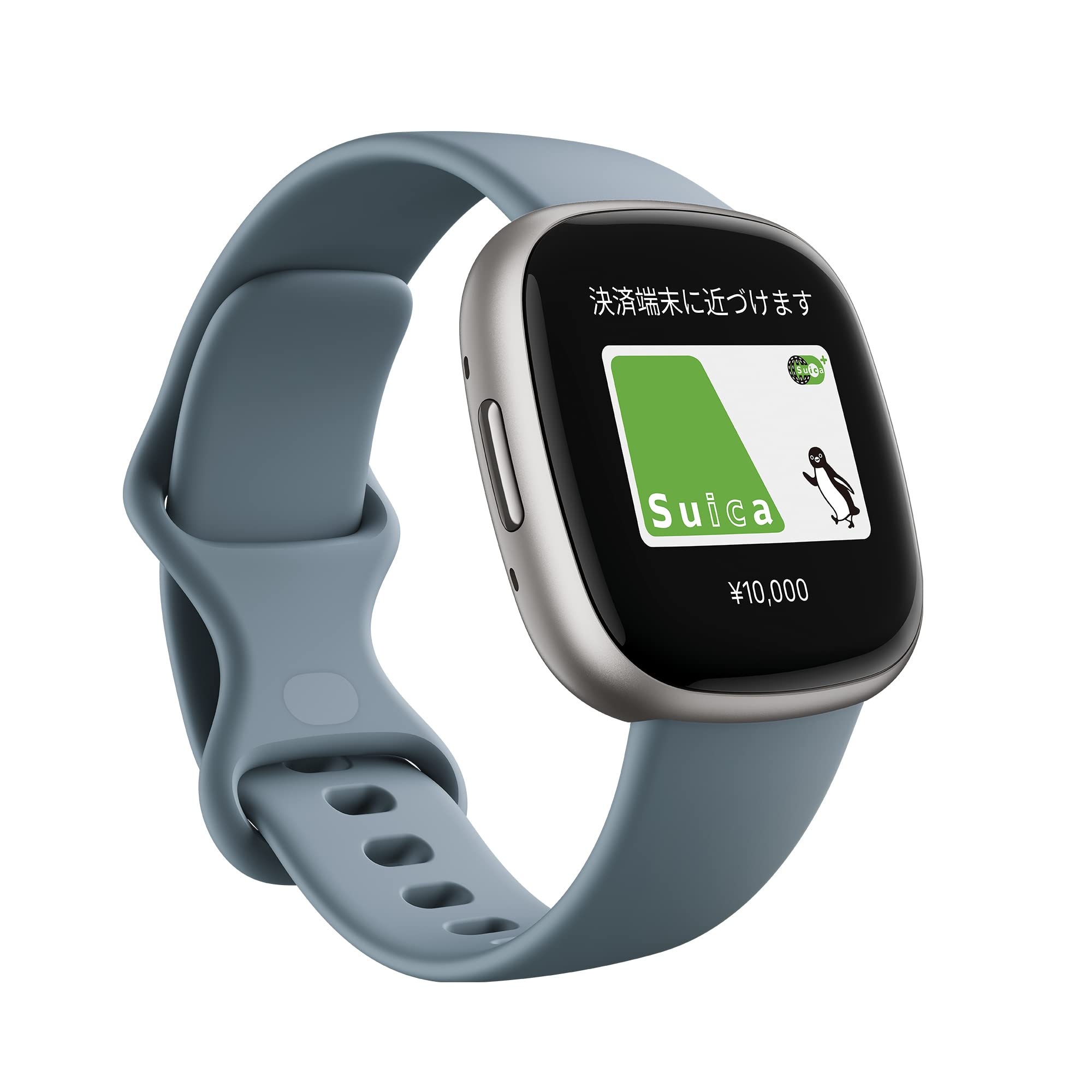 【Suica対応】Fitbit Versa 4 スマートウォッチ ウォーターフォールブルー/プラチナ iPhone対応/アンドロイド対応/6日間以上のバッテリー/Alexa搭載/GPS搭載/心拍計/睡