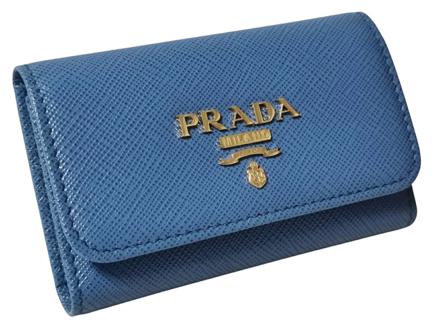 PRADA 1PG004-QWA-F0V98 ONDA プラダ 4連キーケース サフィアーノ メタル スナップ式 キーリング付 ブルー×ゴールド