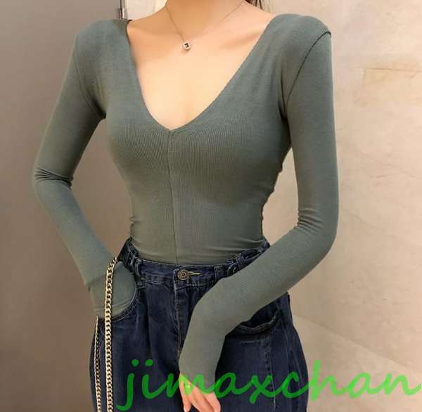 サマー　胸開き Ｔシャツ 長袖 タートルネック セーター レディースファッション タートル 胸開きタート セクシー Vネック ベアトップ ベアトップ 韓国風