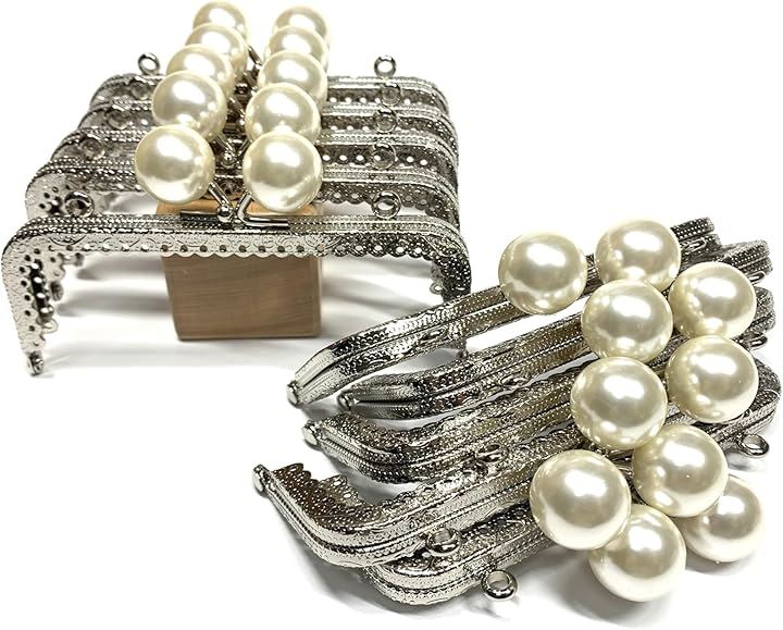 がま口 12.5cm 角型 10個セット 口金 あめ玉 アンティークゴールド ハンドメイド リメイク バッグ ポーチ 材料 DIY(シルバーｘパール)