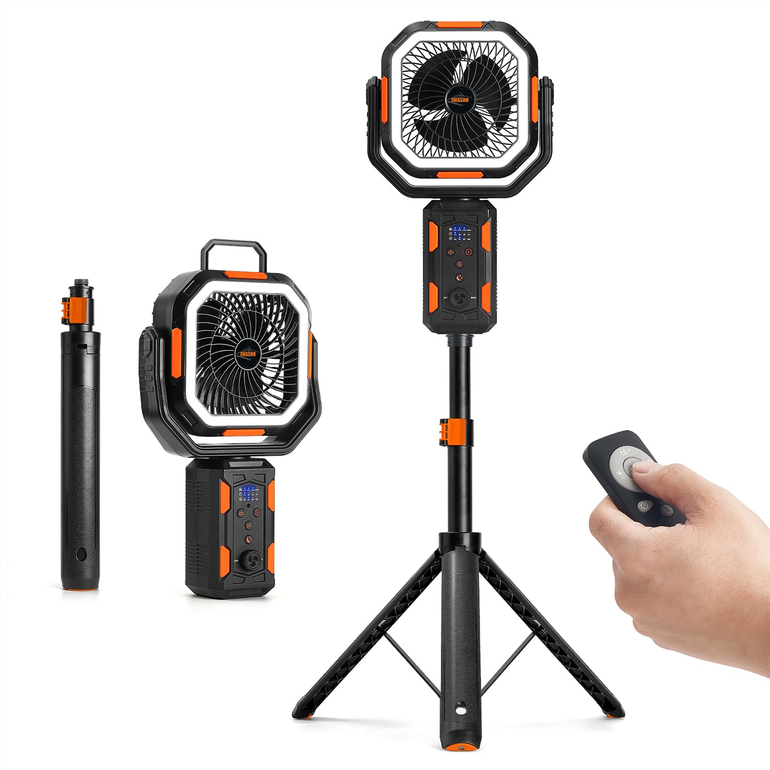 3in1多機能 キャンプ 扇風機 アウトドア 充電式ポータブルファン LEDライト付き 20000mAh大容量 ポータブルバッテリー リモコン付 静音 折りたたみ式・昇降式スタンド 全方位送風 リビン