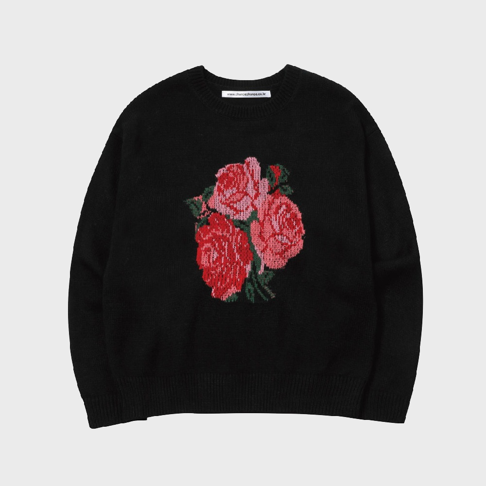 FLOWER KNIT SWEATER(BLACK)