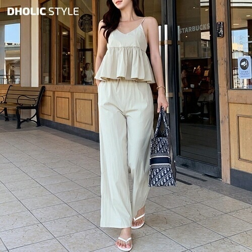 [メガ割りSALE]ペプラムキャミソール&ワイドパンツSET・p670789