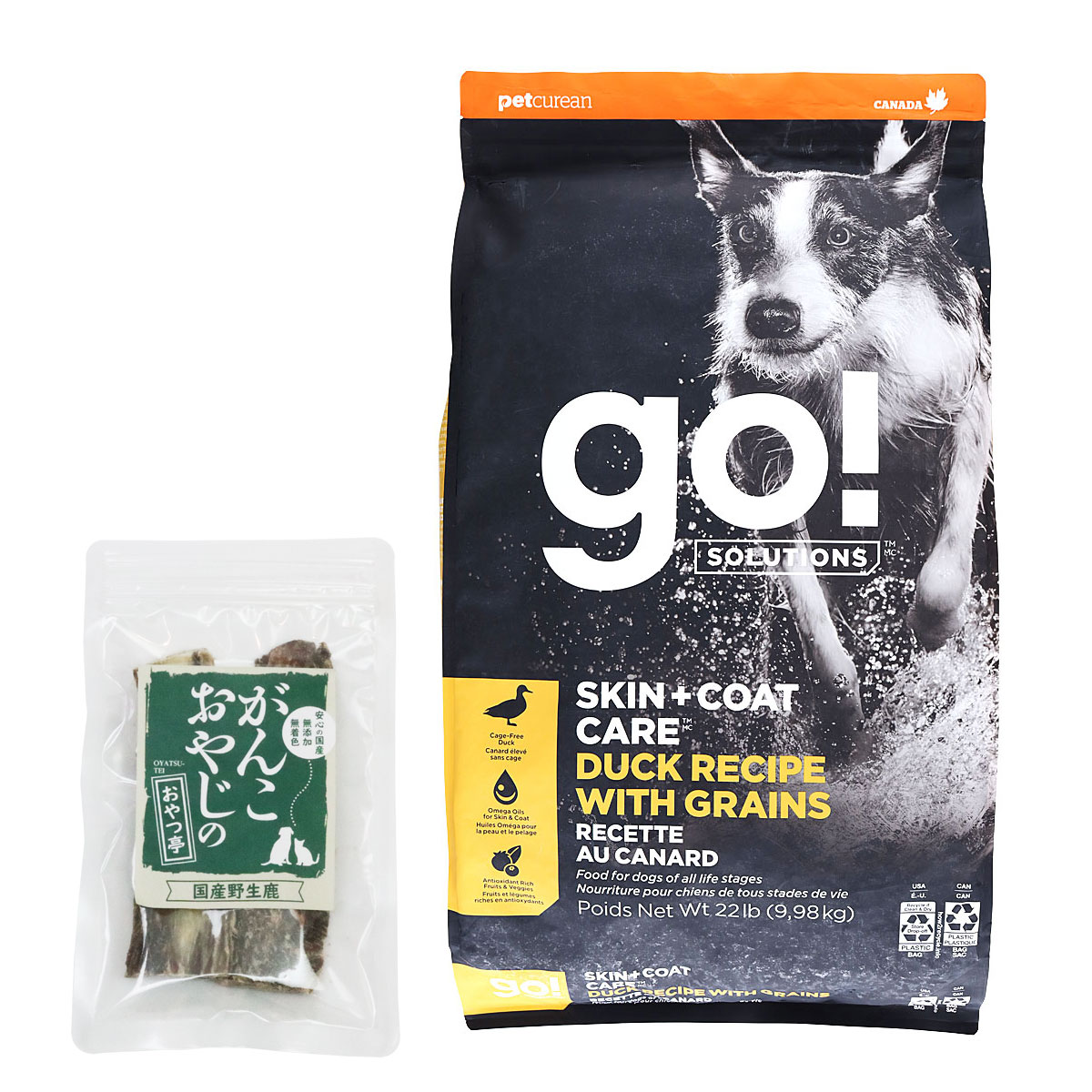 GO! ゴー ソリューションズ 皮膚+被毛ケア 全粒穀物 ダック 9.98kg【国産鹿のスペアリブ ショートカット 2本入り】ドッグフード