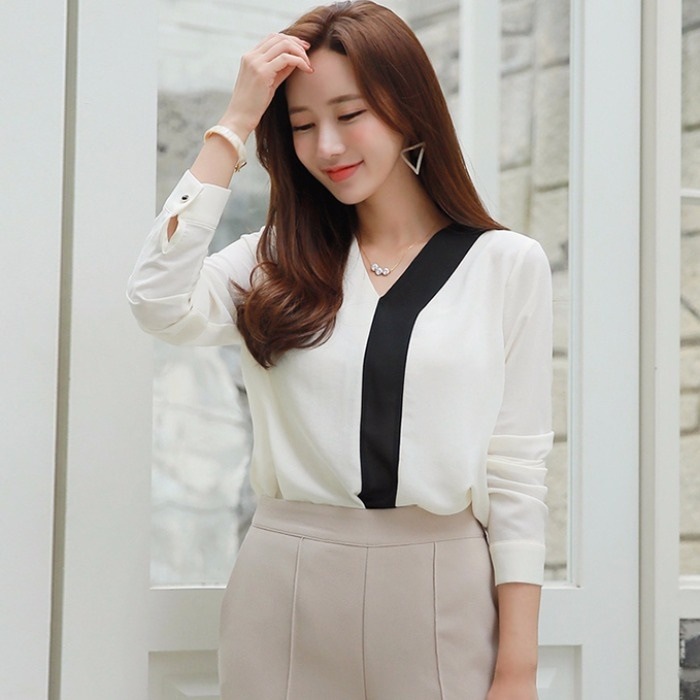 レディース 長袖 カットソー シックカジュアル シャツ フリル 白シャツ モノトーン配色ブラウス ジャケット