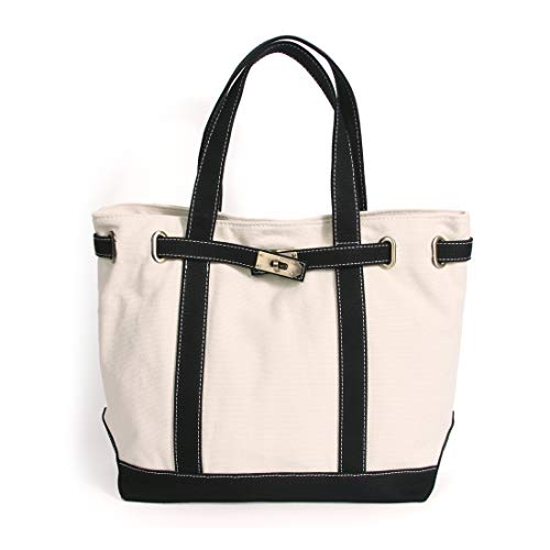 コットンキャンバス トートバッグ レディース お仕事バッグ (ナチュラル×ブラック) [並行輸入品]