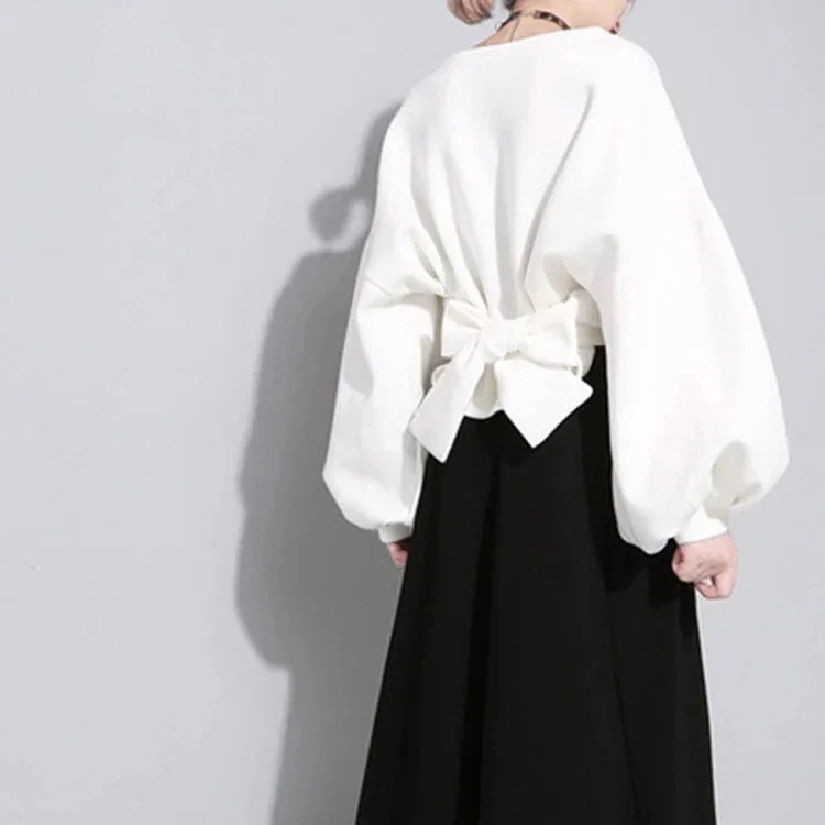 スウェットレディース春蝶結びランタン袖ラウンドネックゆったりスウェットレディース30%までに制限