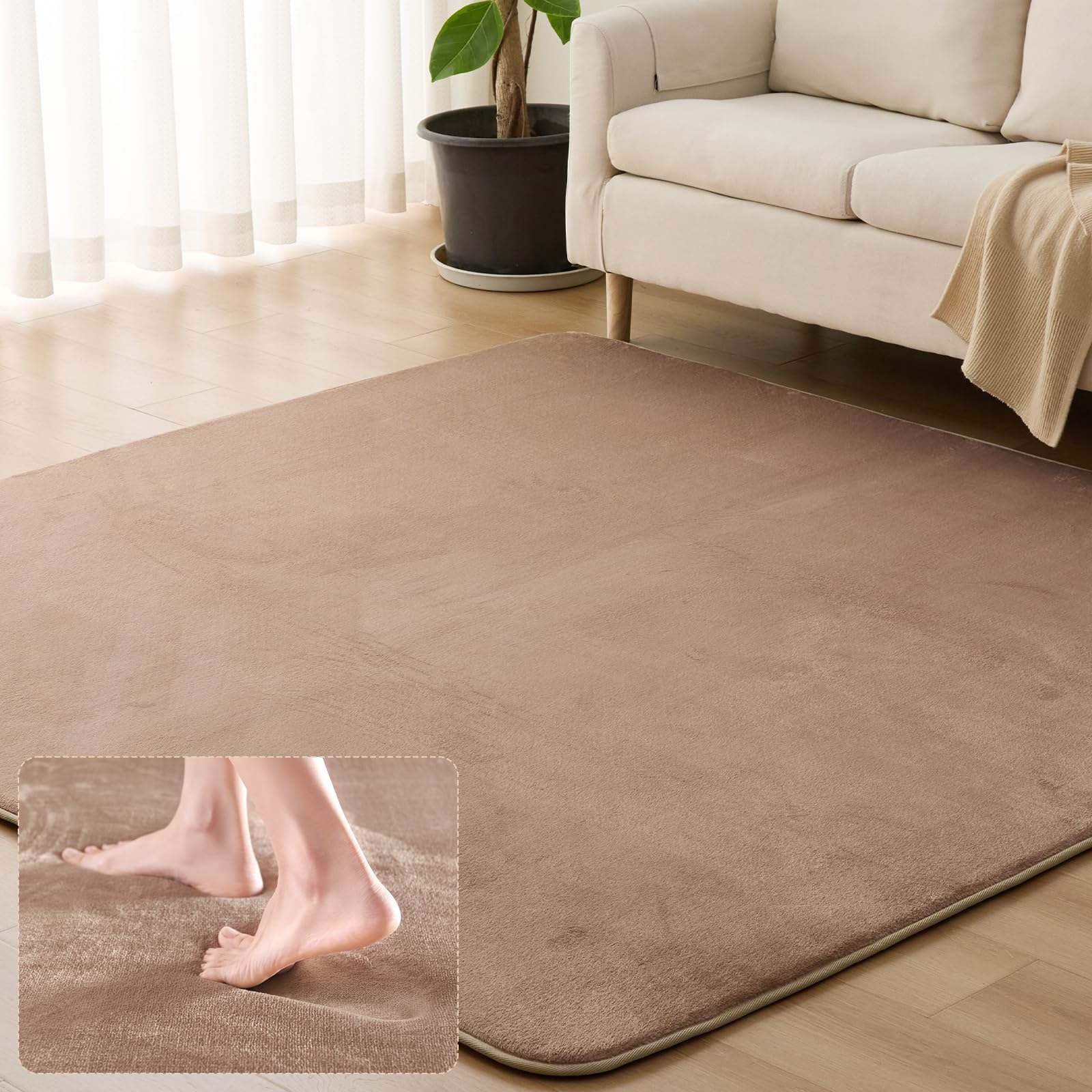 Sun Deco ラグ カーペット 低反発 ラグマット 極厚 135x185cm 1.5畳 オールシーズン 滑り止め付 抗菌 防臭 防ダニ 踏み心地ふわふわ 厚手 フランネルラグ 接着剤不使用 床暖房