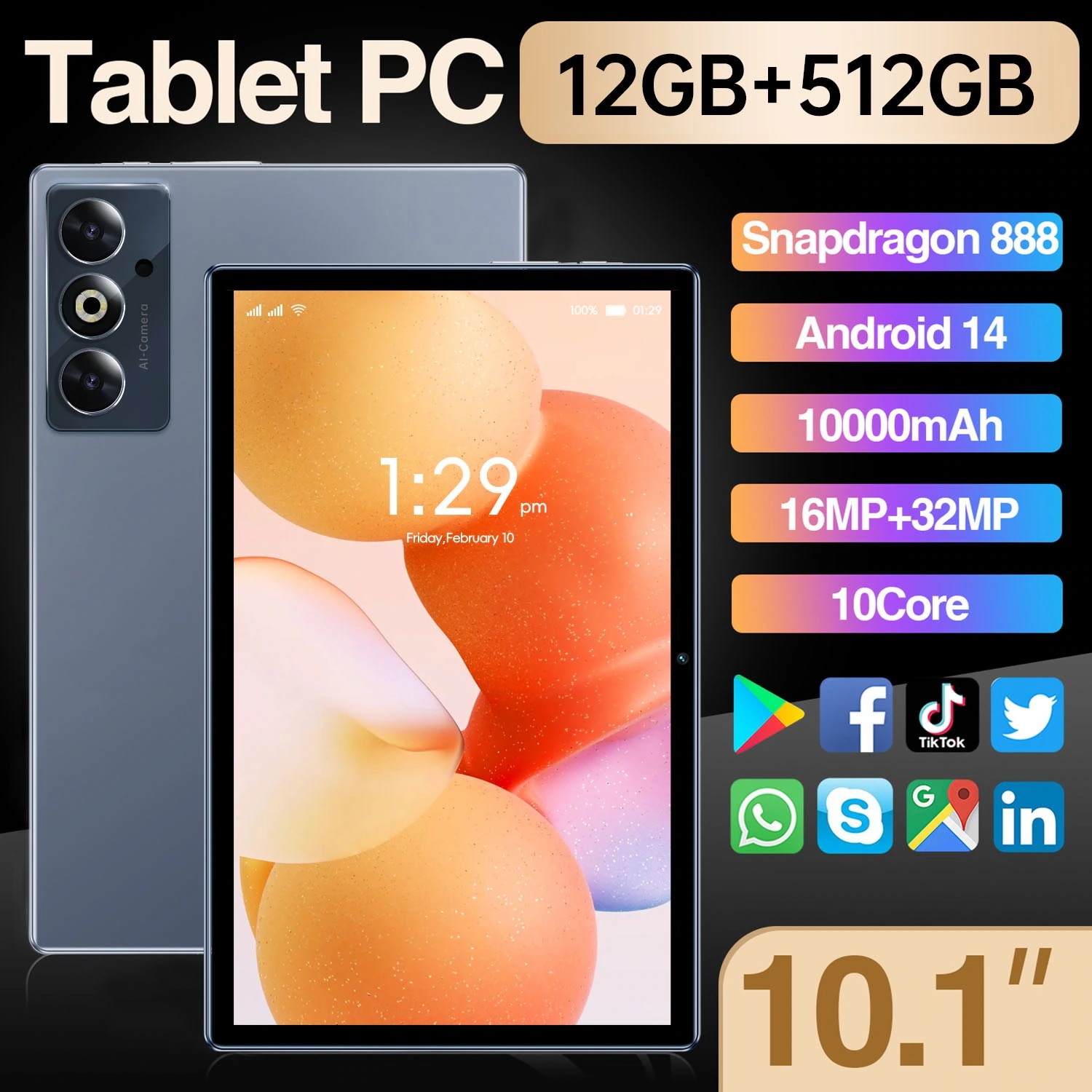 タブレット PC 本体 Android14 10インチ 16+512GB 5G WI-FI SIM IPS液晶 コスパ最高 新品 軽量 おすすめ 在宅勤務 ネット授業 2025 プレ