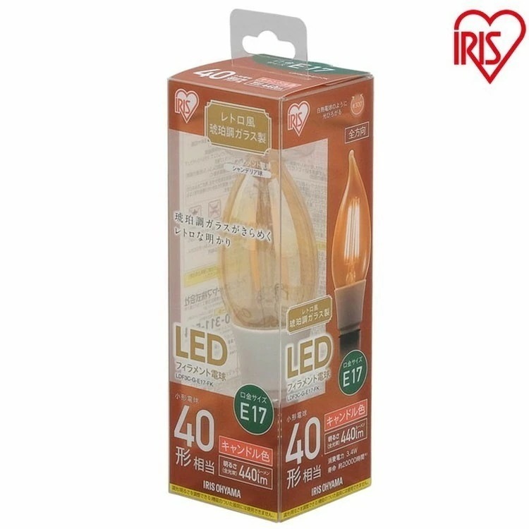 【目玉商品】【公式】 【10個セット】LEDフィラメント電球 琥珀調 キャンドル色 40形相当(440ｌm) LDF3C-G-E17-FK メガ割