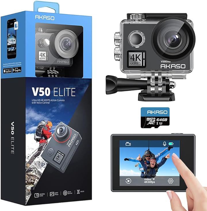 アクションカメラ 4k60fps タッチスクリーン式 64GB WiFi搭載 音声制御 EIS手ぶれ補正 40M防水 水中カメラ リモコン付き アクションカム