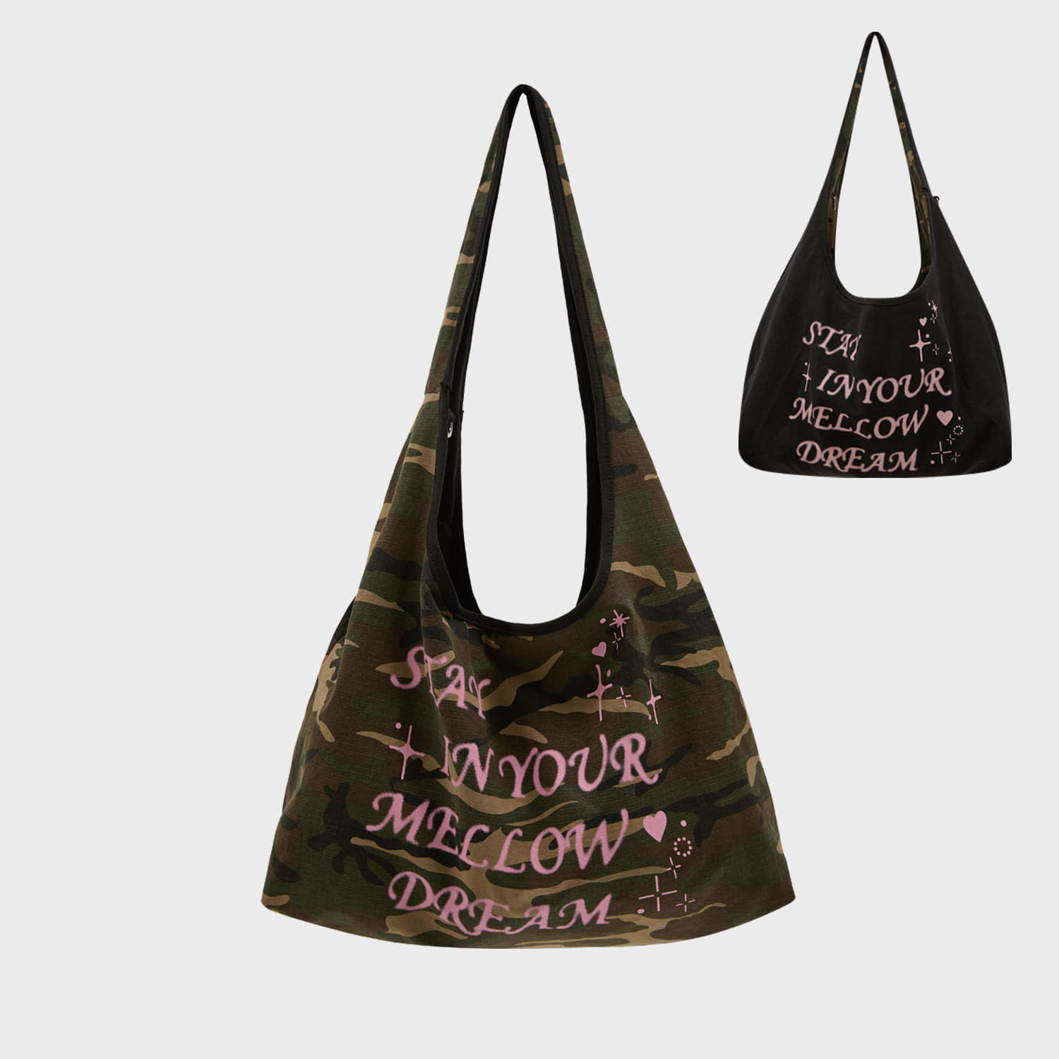 MELLOW DREAM Camo Reversible Shoulder Bag BLACK