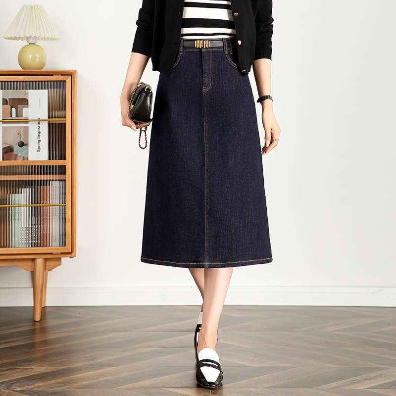 色落ち防止デニムスカート Sサイズaスカート 小柄な体型の方にも万能 スリット入り伸縮七分スカート スリムで高級感
