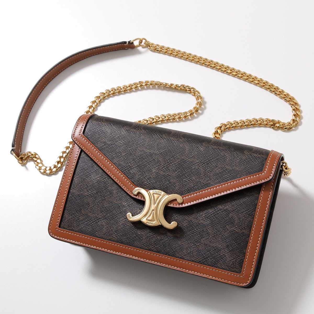 CELINE セリーヌ ショルダーバッグ Margo マーゴ 10L462DQB.04LU レディース チェーンウォレット トリオンフキャンバス クラッチ ポシェット 鞄 Tan