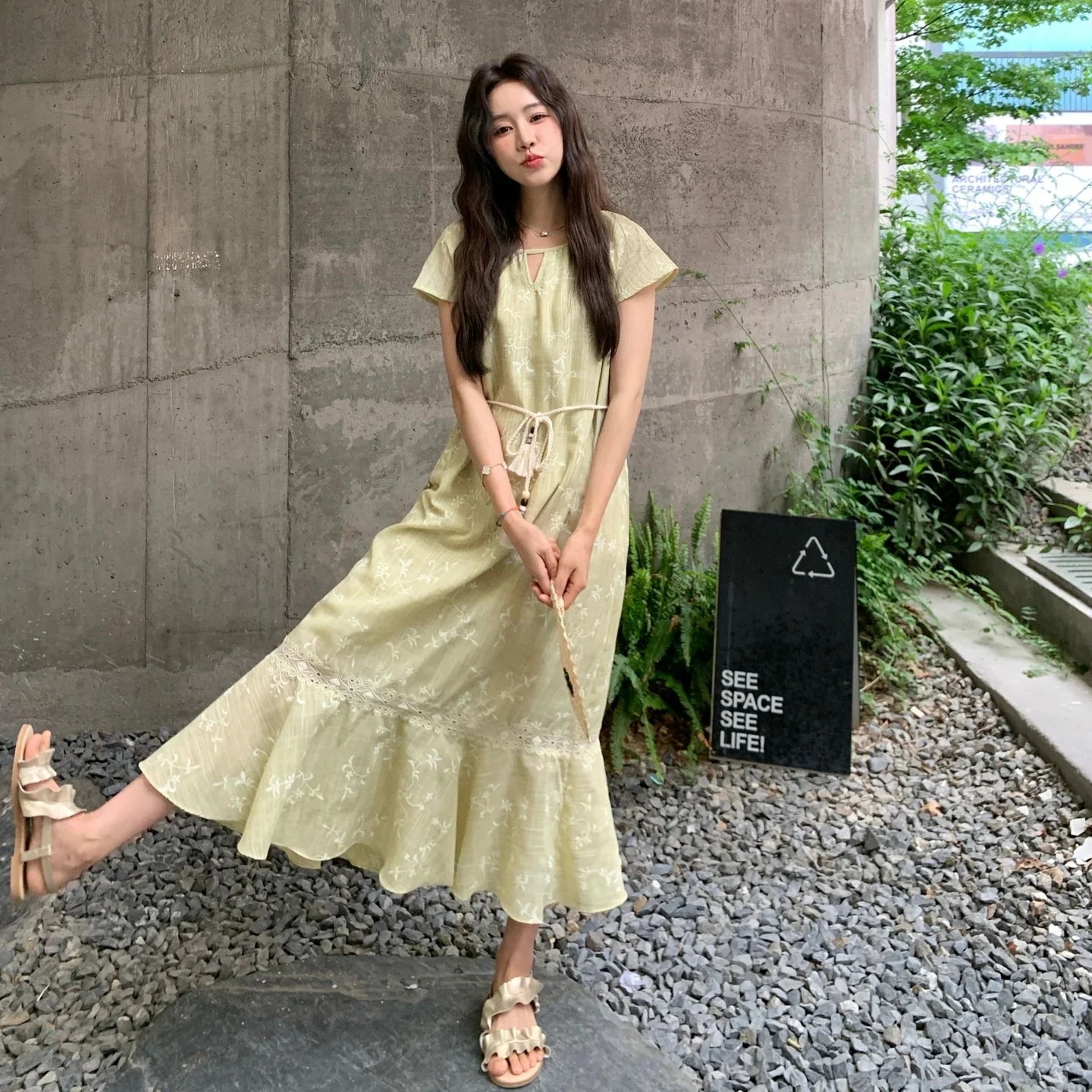 25新作 おしゃれ ワンピース 韓国 ワンピース ロングタイプ 可愛い 気質 無地 ラッフル ワンピース レディースファッション ドレス 百掛け