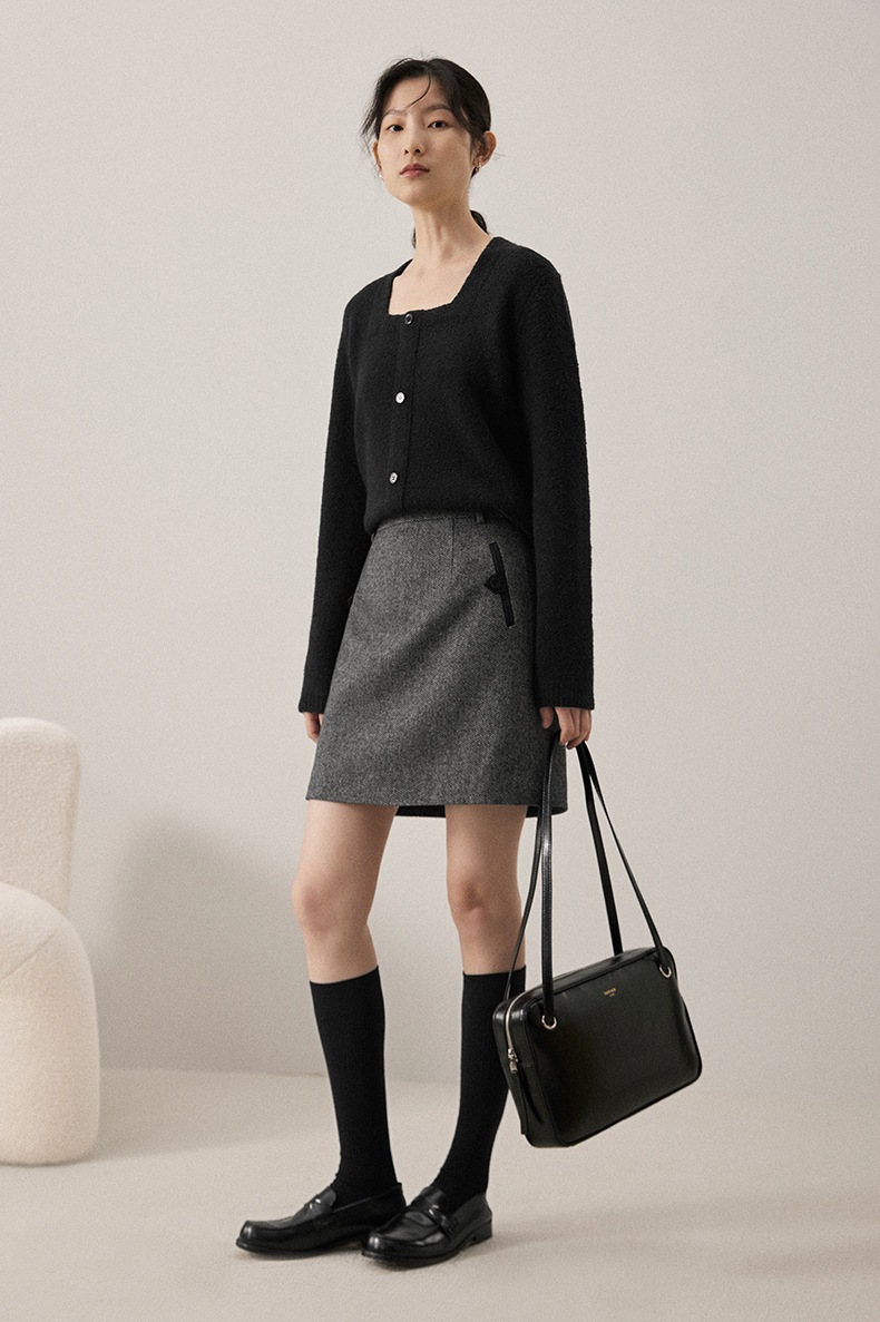 レトロ スクエアカラー セーター レディース 秋 冬 ゆったり スリム 長袖 トップス 優しい ブラウン グリーン ブラック XS S M L トップス 袖あり かわいい 大人可愛い きれいめ