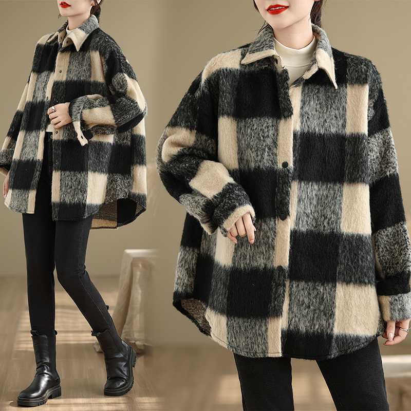 「ファットガール」 2024秋冬新品 ラジャ 格子柄 アウター 大きいサイズ 体型カバー レディース コート メガ割30%までに制限