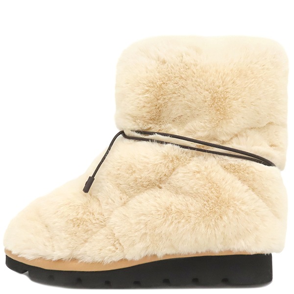 ルイヴィトン ブーツ ファー アンクル ブーツ ファー レザー アイボリー×ブラウン #37 白 茶 靴 SC0292 【箱】【中古】