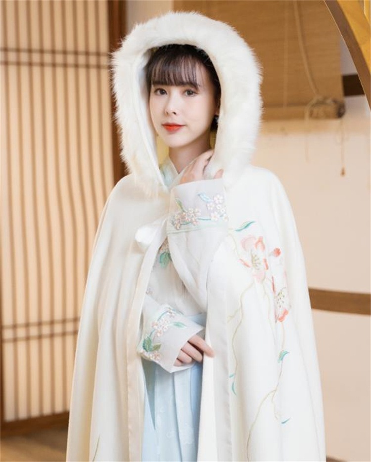 早い者勝ち オリジナル 漢服 取り外し可能 フード付き ピュアカラー 裏起毛 ポンチョ 秋 冬 新品