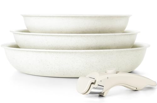 MICHELANGELO ミケランジェロ フライパン セット 4点 IH·ガス火対応 フライパン 20cm・24cm・28cm 取っ手のとれる 軽量 IH対応 焦げ付かない マーブルコート 手入れが簡