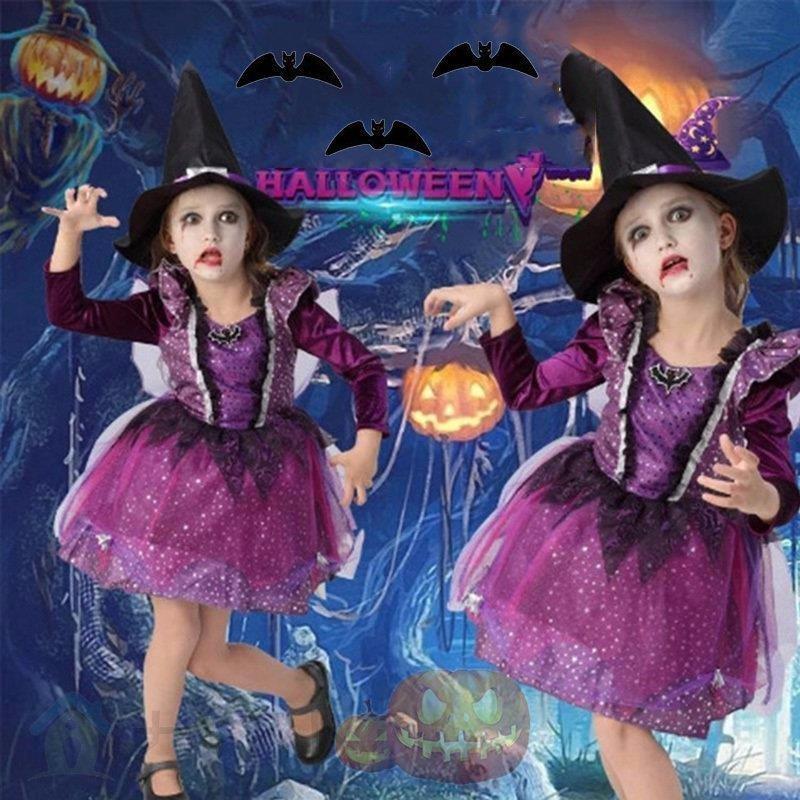 【即納】子供ドレス ハロウィン コスプレ衣装 魔女っセット 可愛い 女子 魔法使い コスチューム キッズコスチューム 発光する ワンピース舞台服