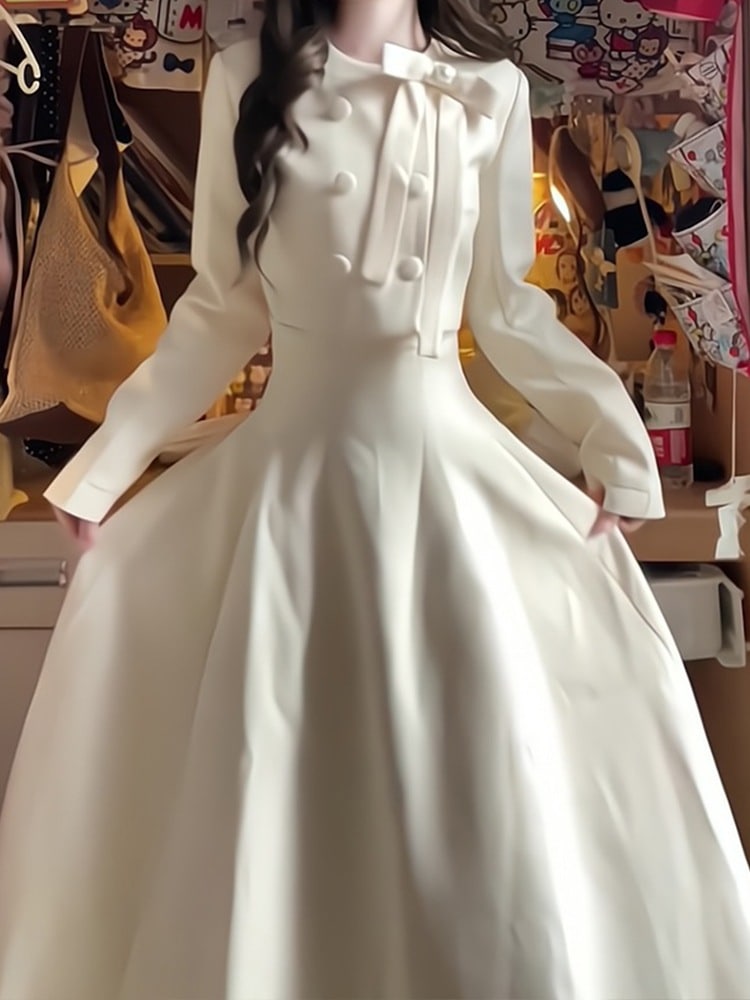 秋の富裕層のお嬢様向けレトロスーツ リボンジャケット Aラインシルエット ロングスカート 2点セット