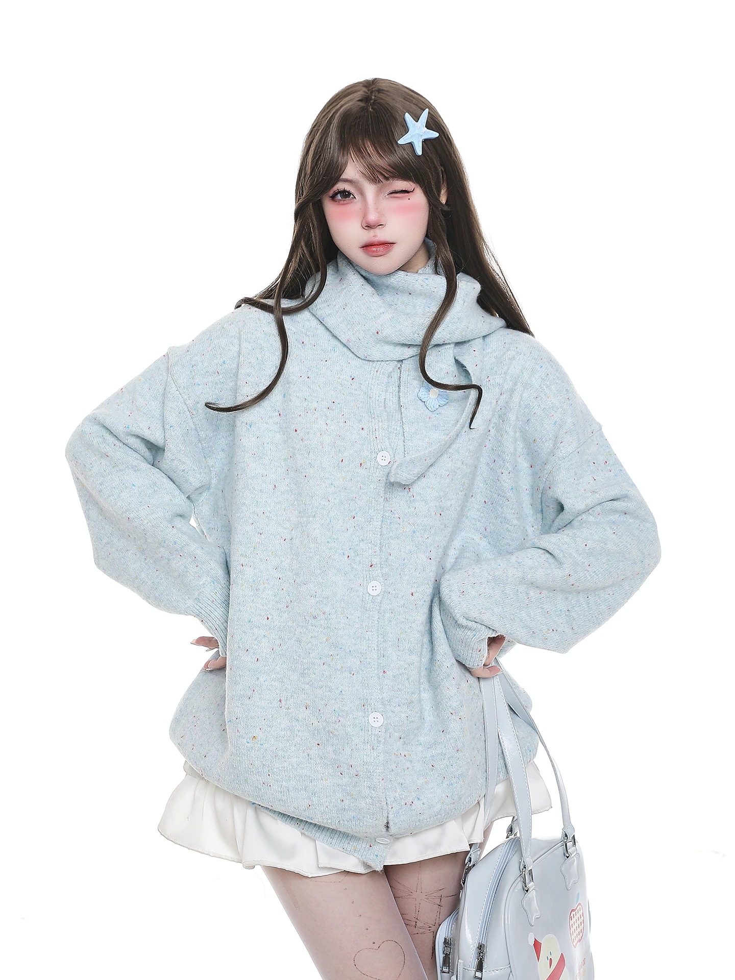 今日大特価2025秋冬 韓国っぽ ニットショール付き カーディガンショート丈 防寒 エレガント トップス長袖 羽織り きれいめ オフィス OLへそ出しフレンチシースルーファッションスリーブレディース