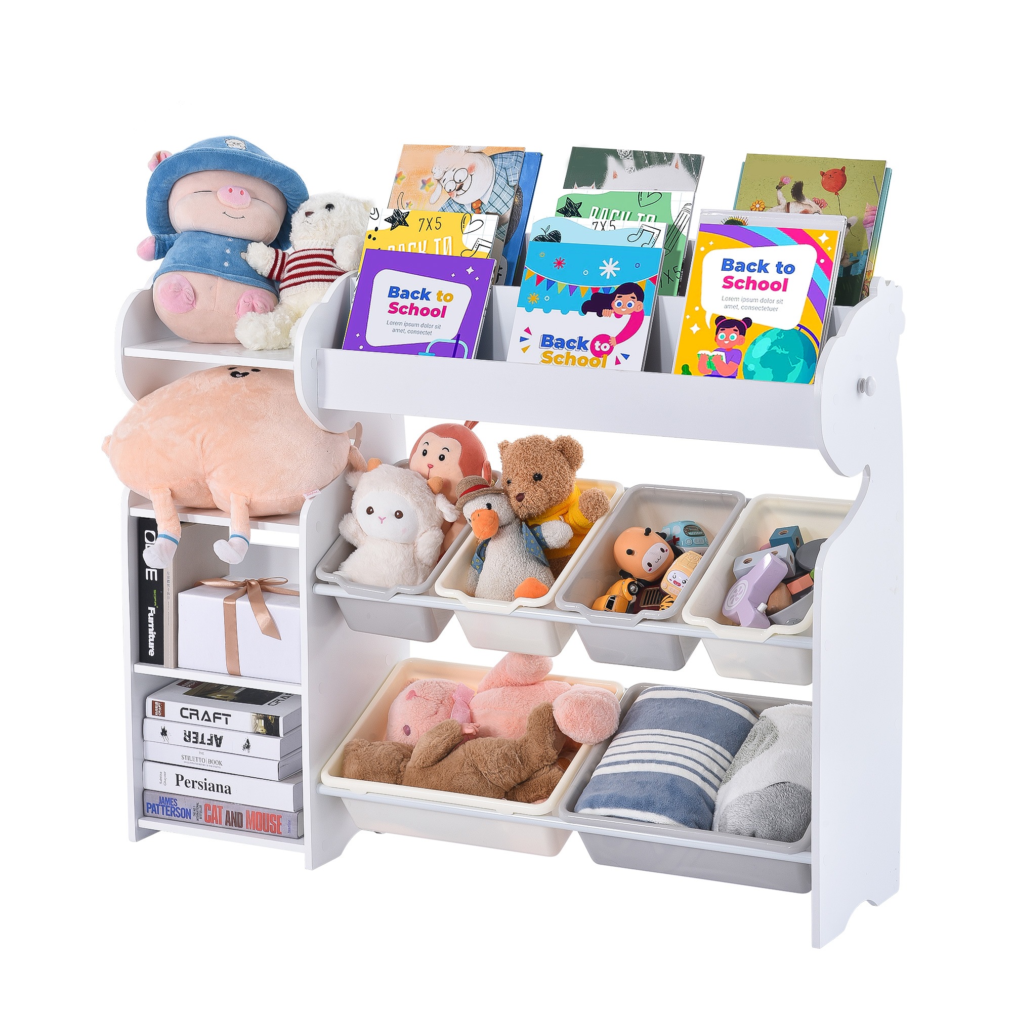 【国内発送】959絵本ラック 絵本棚 大容量 本棚 収納ラック 多機能 おもちゃ収納 収納ボックス 子供部屋 収納ケース 子ども用 家具 木製 キッズ