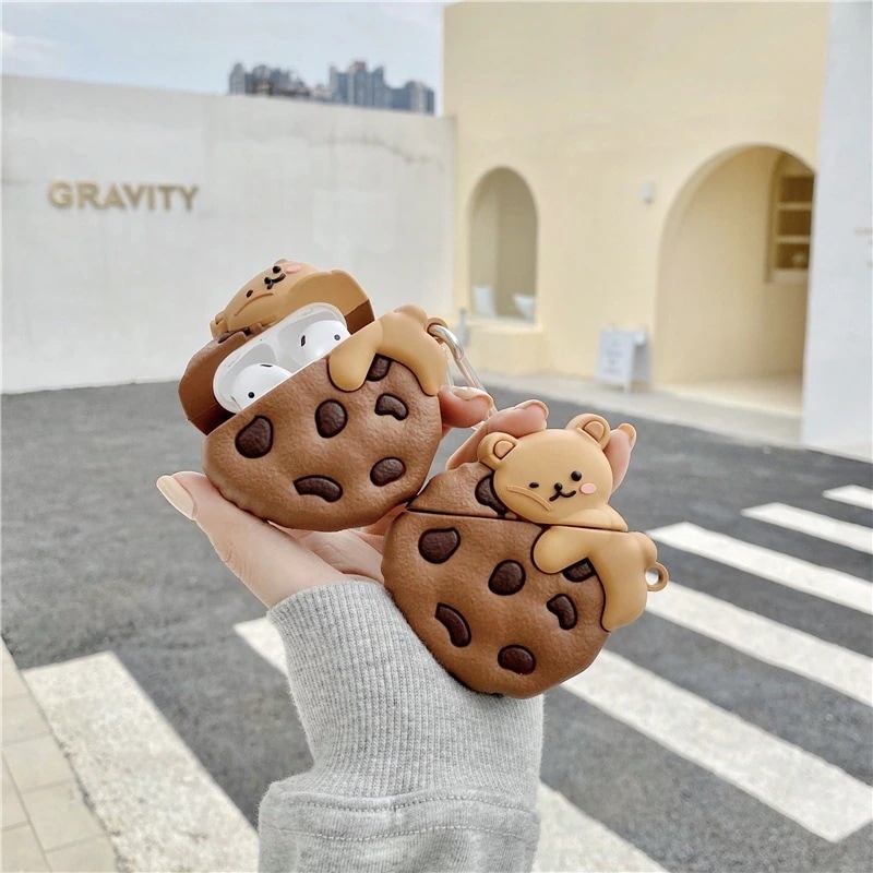 面白いクッキーベア Apple 1/2 世代 Bluetooth ワイヤレス ヘッドフォン ケース Airpods 落下防止かわいいシリコン ソフト ケース