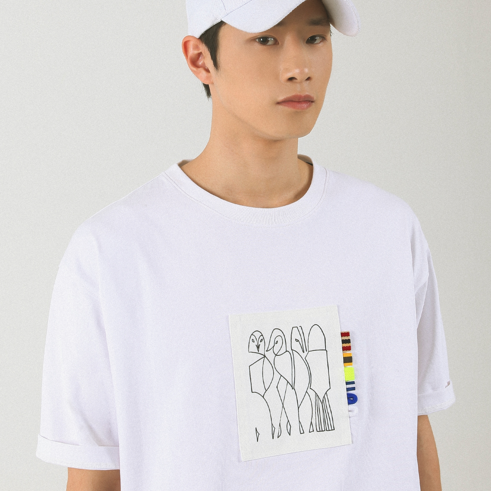 SIDE OF THE PATCH T-SHIRT_WHITE韓国半袖Tシャツ