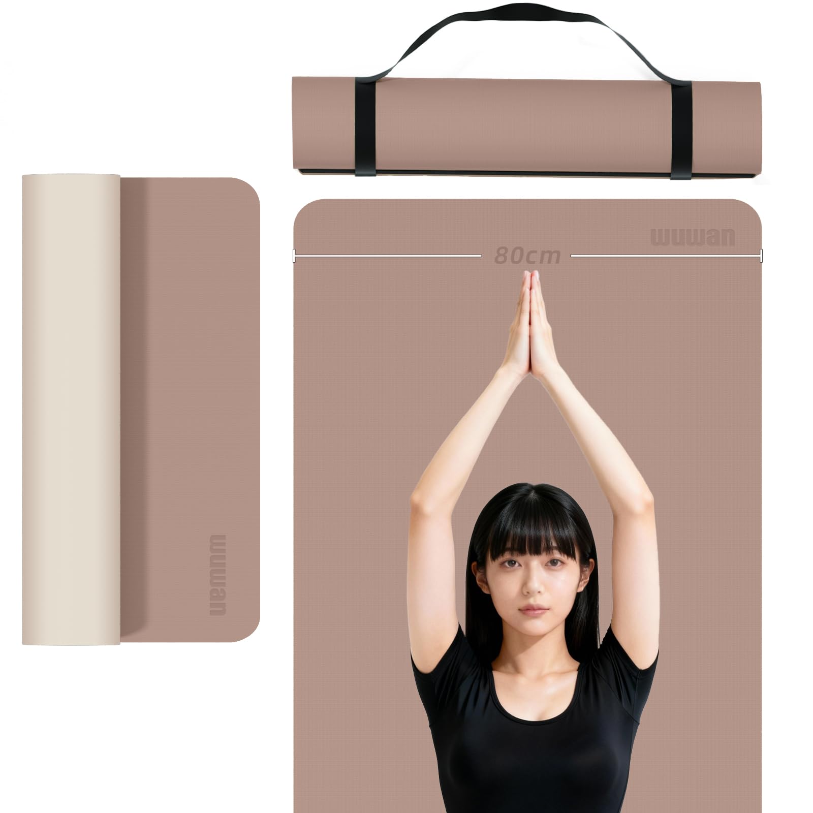 ヨガマット 滑り止め 183*80*0.8cm 厚め 幅広 大きめ フィットネス エクササイズマット 環境に優しいTPE材料 キャリーストラップ付き ホットヨガ ストレッチ ワークアウト レディース