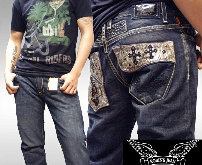 ロビンズジーン メンズ デニム ストレート パンツ ROBIN S JEAN LEATHER POCKET SKULL DARK 152 safari サファリ LEON レオン オーシャンズ 掲載