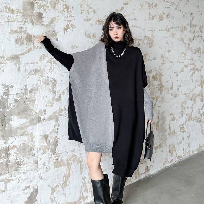 ワンピース ミディアム丈ワンピース 長袖 タートルネック アシンメトリー ミディアム丈 かわいい 大人可愛い きれいめ シンプル 上品 おしゃれ 大人女子 こなれ感 個性的 主役級 存在感