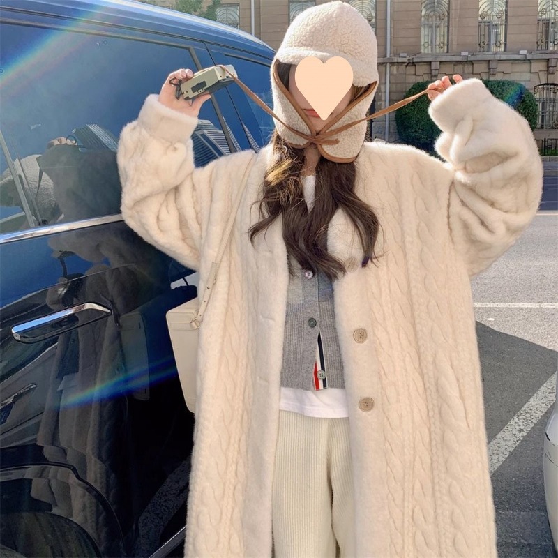 2025新しいスタイルレイジースタイルロングカーディガンイミテーションファーミンクコート女性用春肥厚ツイストミンクレディース