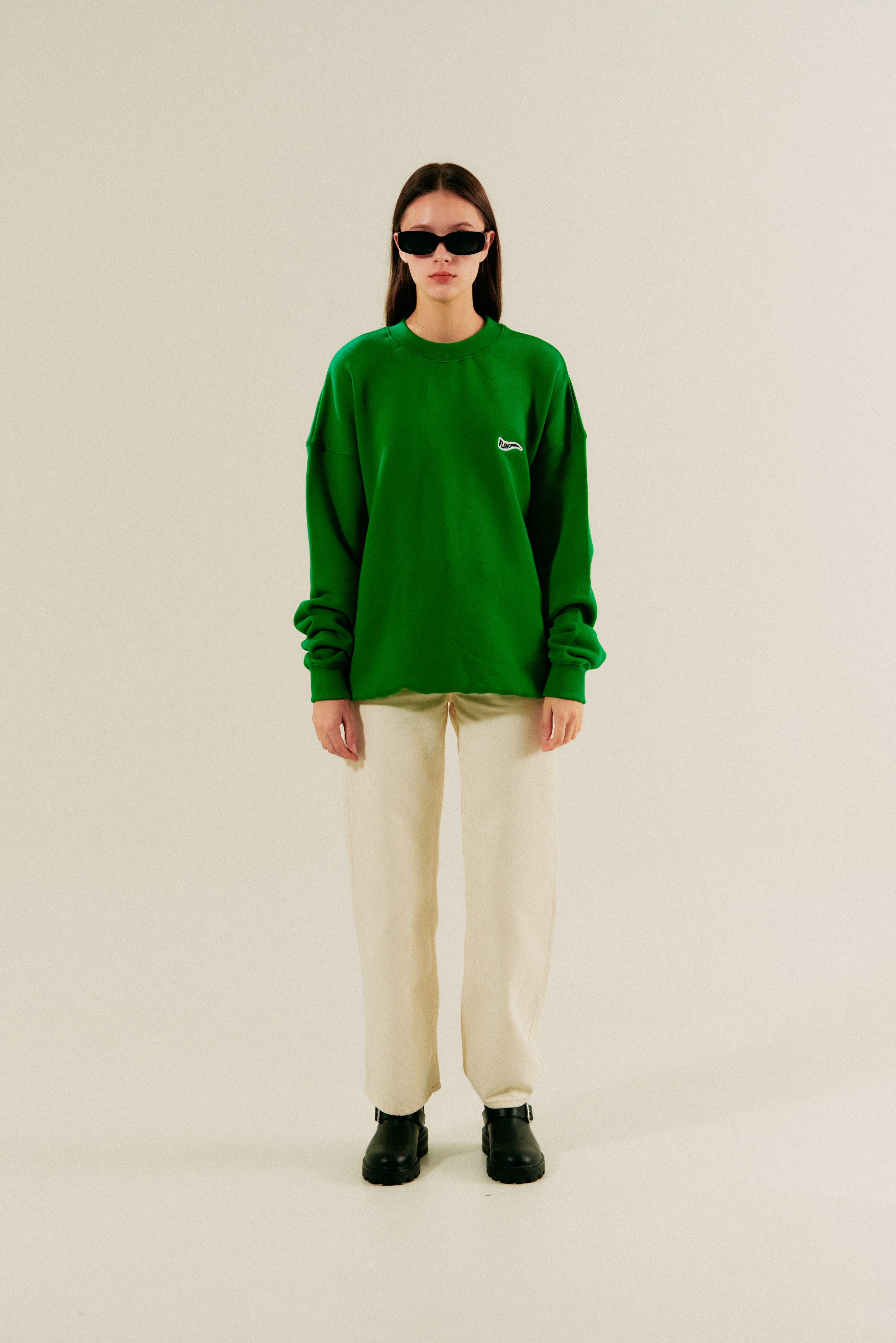 ロゴ 長袖 刺繍 Tシャツカットソー [グリーン]