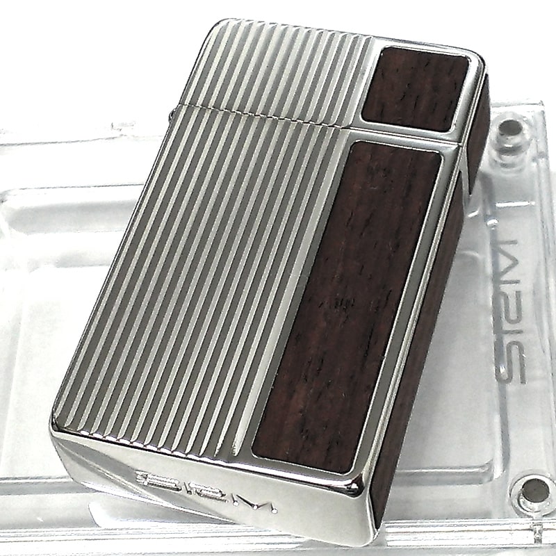 サロメ ガスライター SAROME バーティカルストライプ ウッドインレイ 訳あり特価 ターボ シルバー 3面加工 天然木象嵌 サロメ スパイラルサーキュラーフレイム おしゃれ 木貼り 両面加工 彫刻