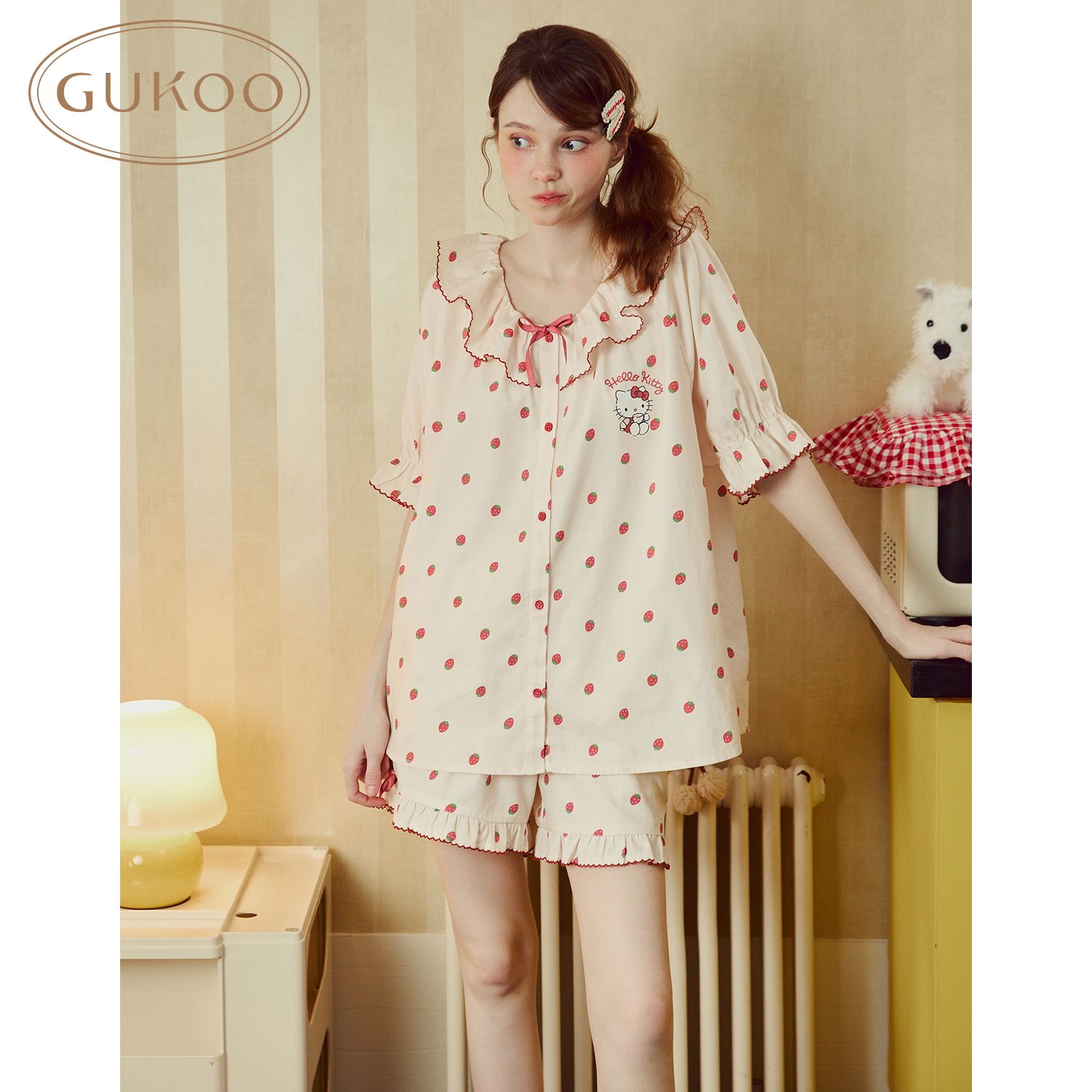 Gukoo/果殻ハローキティパジャマ女性夏25新かわいい洋気甘いレース家の外着