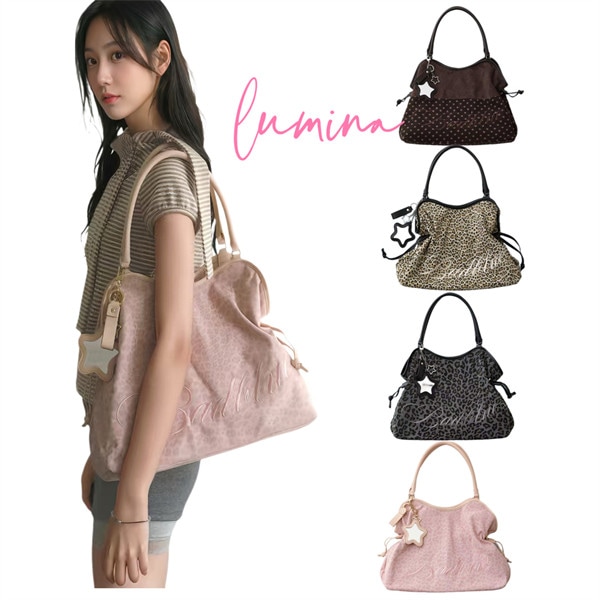 Leopard Dimsum Bag レオパードディムサムバッグ スタッズ ミディアム バッグ [ブラウン ブラック ベージュ ピンク]5色