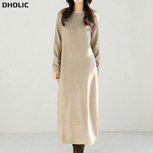 ニットスリムロングラウンドネックワンピース・1946226