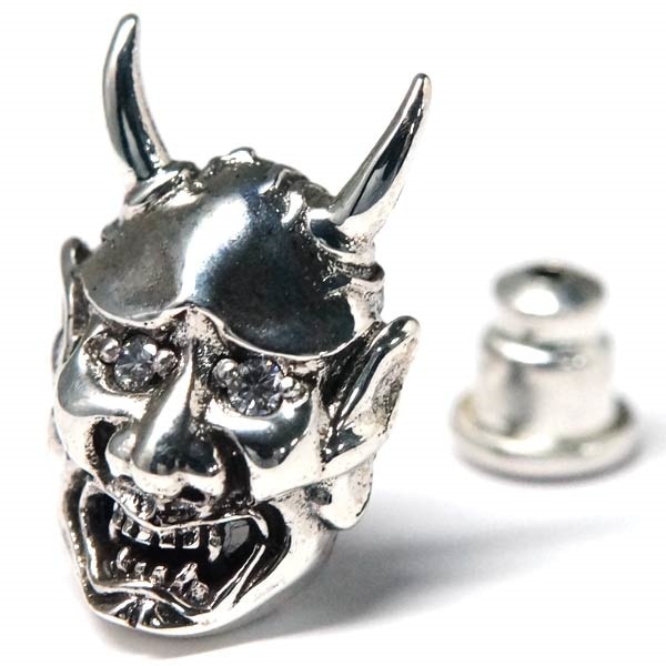 シルバー925 スタッドピアス 和柄 和風 般若 鬼 クリアジルコニ メンズ レディース