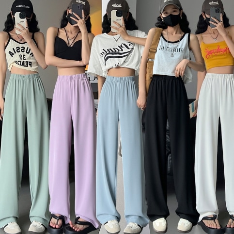レディース パンツ ボトムス ジャージ 部屋着 ロングパンツ ワイドパンツ ロング 丈長 フルレングス ワイド ストリート シフォン ハイウエスト ウエストゴム 薄手 ストレッチ 伸縮性 シンプル