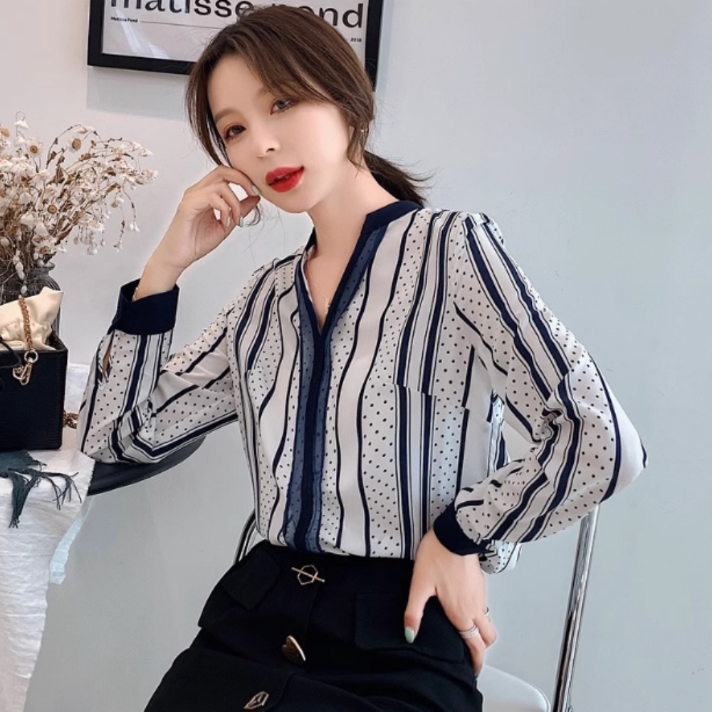 トップス ブラウス ドット柄 ミディアム 長袖 袖あり 襟なし シフォン 前開き ボタン ポリエステル かわいい 大人可愛い きれいめ シンプル 上品 おしゃれ レトロ 主役級 存在感 フォーマル