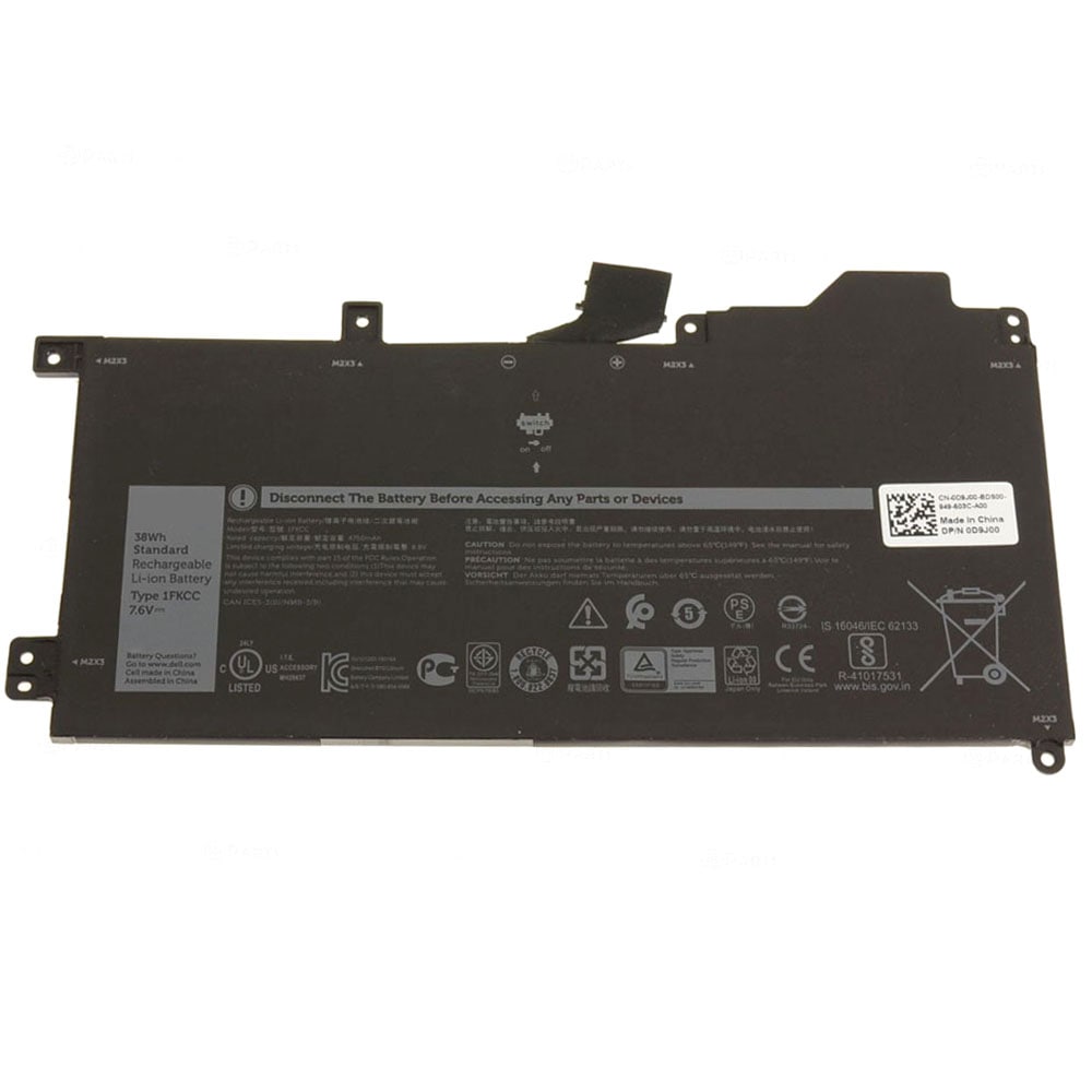 バッテリー互換 DELL Latitude 7200 7210 2-in-1 1FKCC 0D9J00 D9J00 0T5H6P T5H6P 0KWWW4 KWWW4 7.6V 38Wh 4750mA