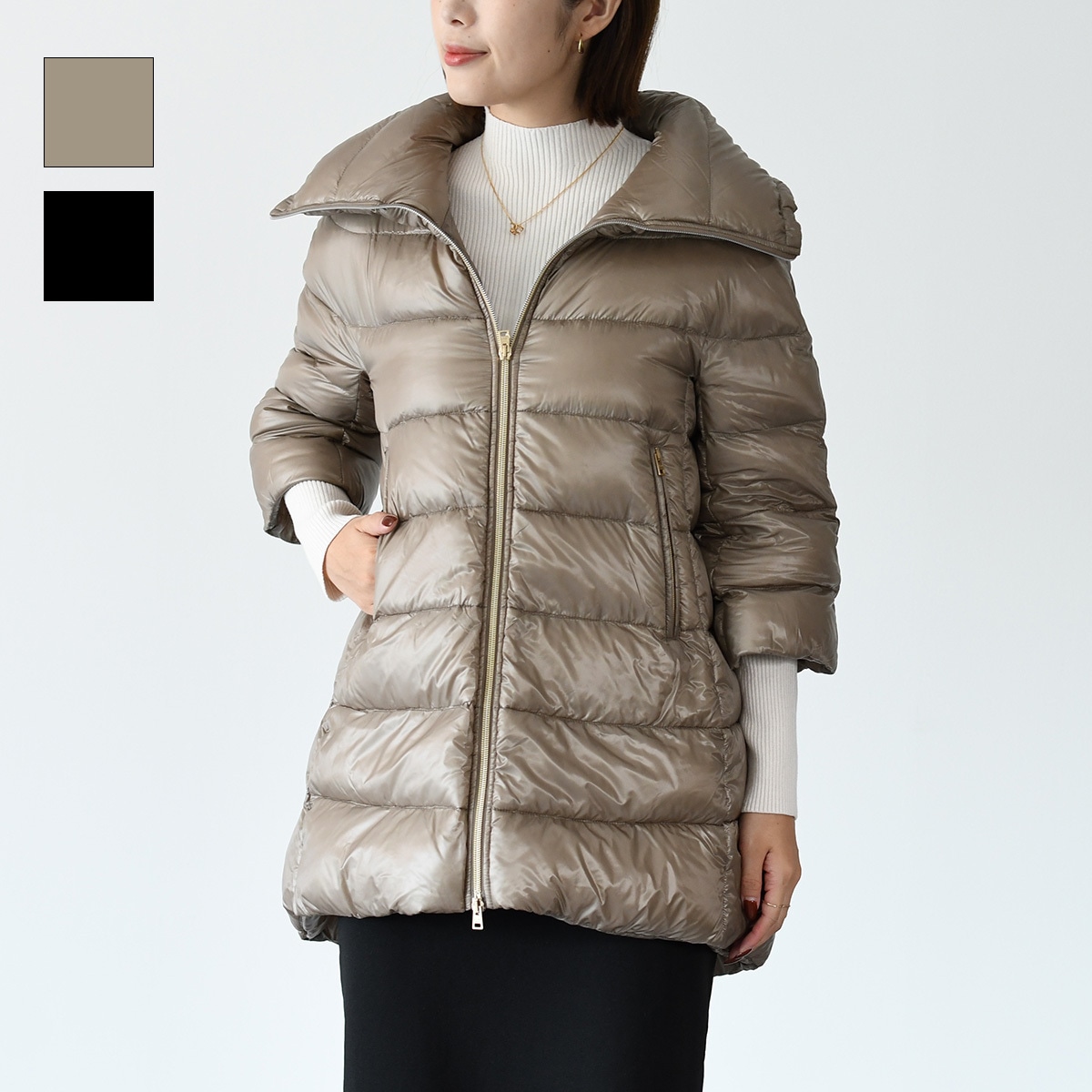 ダウン アウター PI0001DIC12017 ICONICO CLEOFE ジャケット レディース ブラック ベージュ 五分袖 秋 冬 無地 キルティング ハイネック 防寒 45,370円