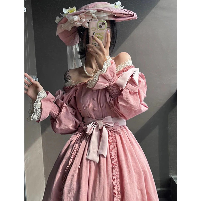 ピンク五分袖ロリータドレス ゴンヤンエレガントプリンセスドレス