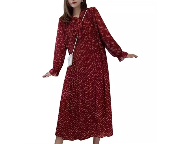 レディース ワンピース プルオーバー ミモレ ロング 長袖 ベルスリーブ Vネック りぼんタイ ストリート シフォン フリル かわいい 大人可愛い きれいめ カジュアル 上品 おしゃれ レトロ ラフ